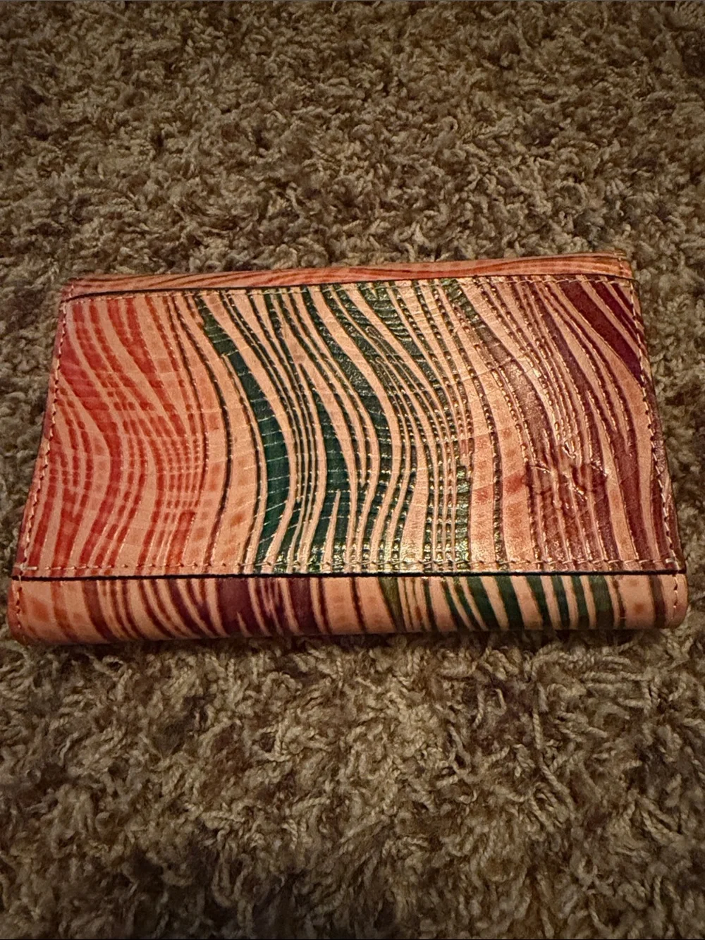 Patricia Nash Multicolor Striped Studded Leather Wallet in Orange, Green & Brown